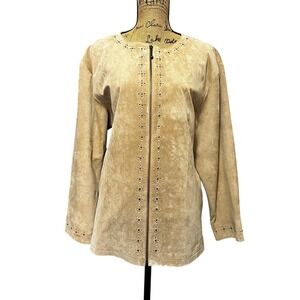 Women's Cabela's XL Tan Suede Western Leather Jacket‎ Studded Detail Full Zip